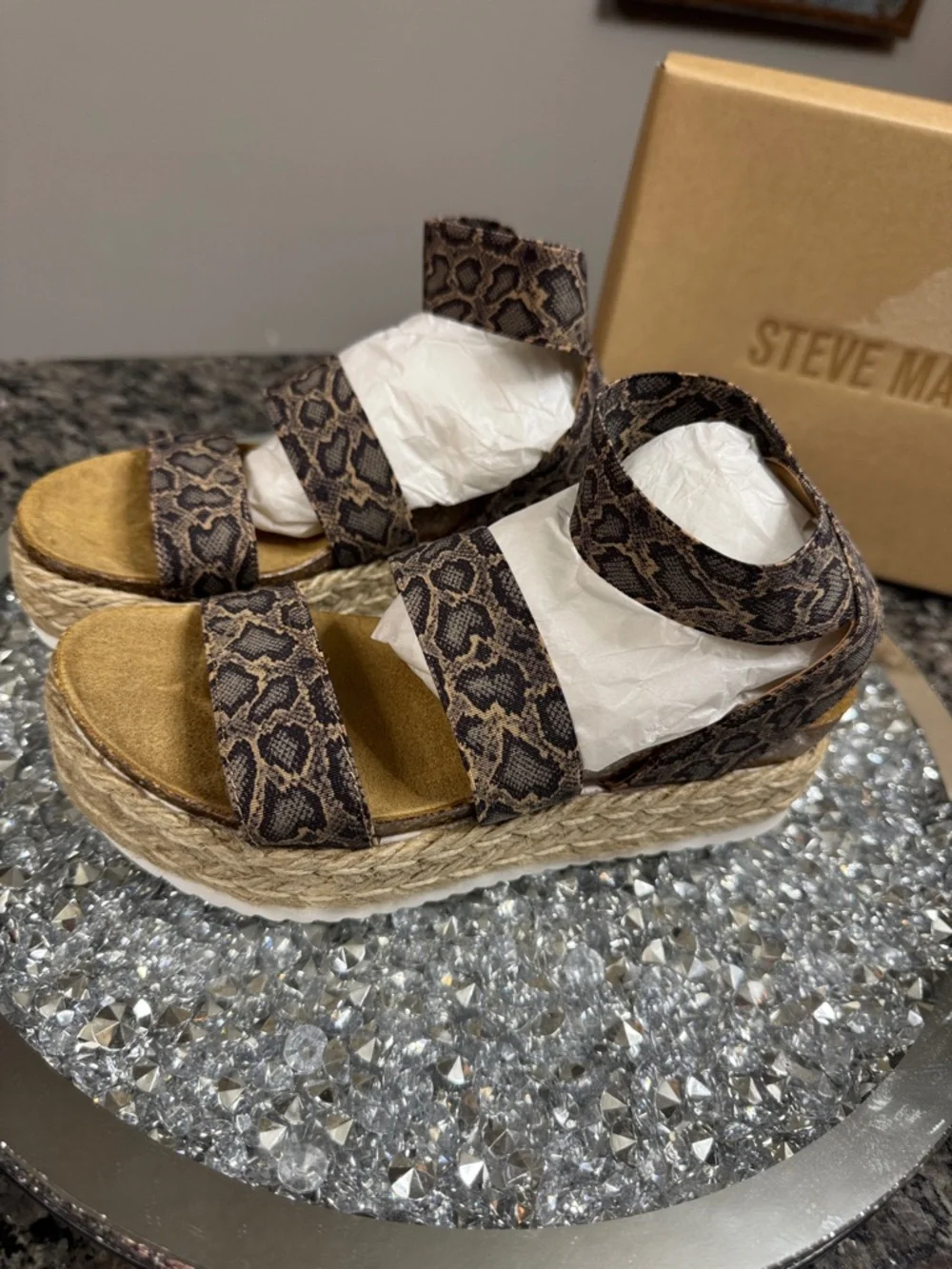 Steve Madden Snake Print Espadrille Platform Sandals - leather NEW 6